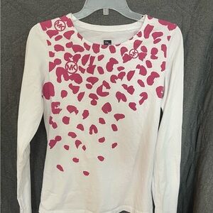 Saks Fifth Avenue Michael Kors White and Pink Patterned Long Sleeve Tee- size XL